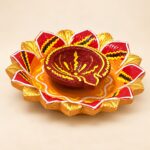 Clay Diya in Lotus Plate