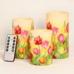 Floral LED Candles with Remote - Set of 3